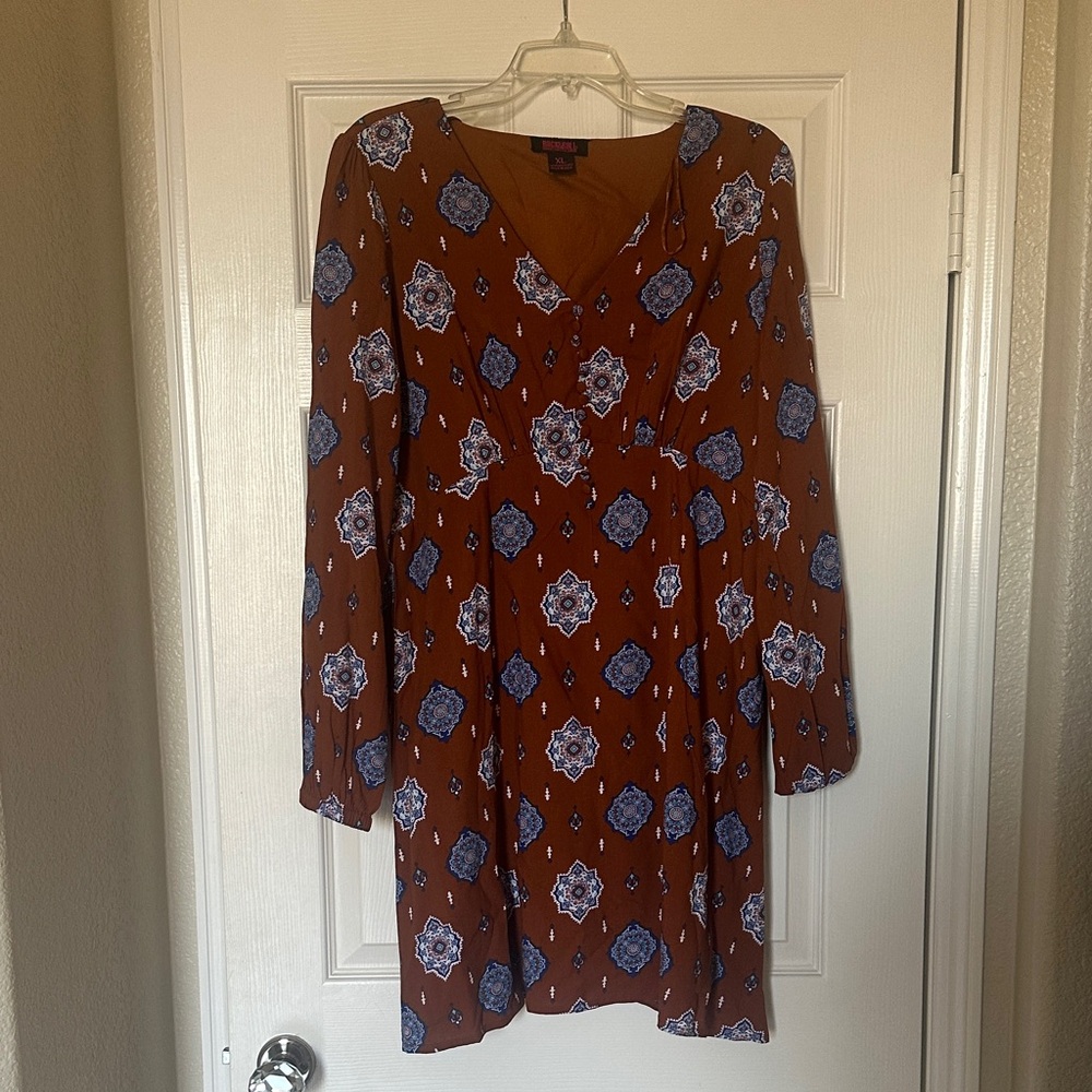 Blue and Brown Patterned Rock & Roll Cowgirl Dress XL